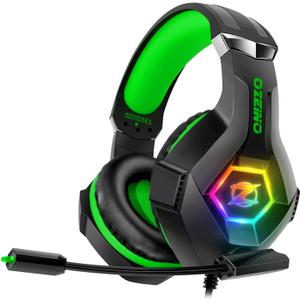 Ozeino Gaming Headset for PC, Ps4, Ps5, Xbox Headset with 7.1 Surround Sound, Gaming Headphones with Noise Cancelling Mic RGB Light Over Ear Headphones for Xbox Series X/S, Switch-Green