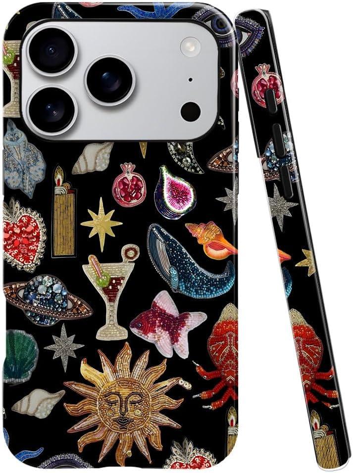 Case for iPhone 17 Pro,Fits Glossy Case Design for Girl Women,Sun Moon Star Collage