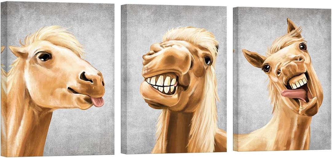 Apicoture Funny Farm Animal Horse Canvas Wall Art Whimsical Horse Decor for Home Vibrant Horse Pictures Wall Decor 12"x16"x3