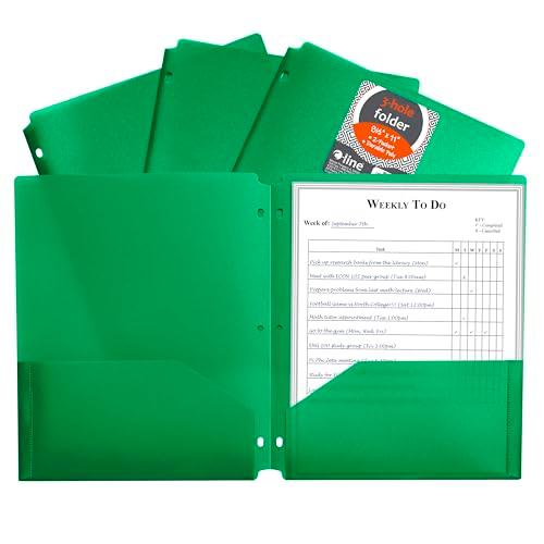 C-Line Two-Pocket Heavyweight Poly Portfolio Folder with Three-Hole Punch, Box of 25, Green (33933-25)
