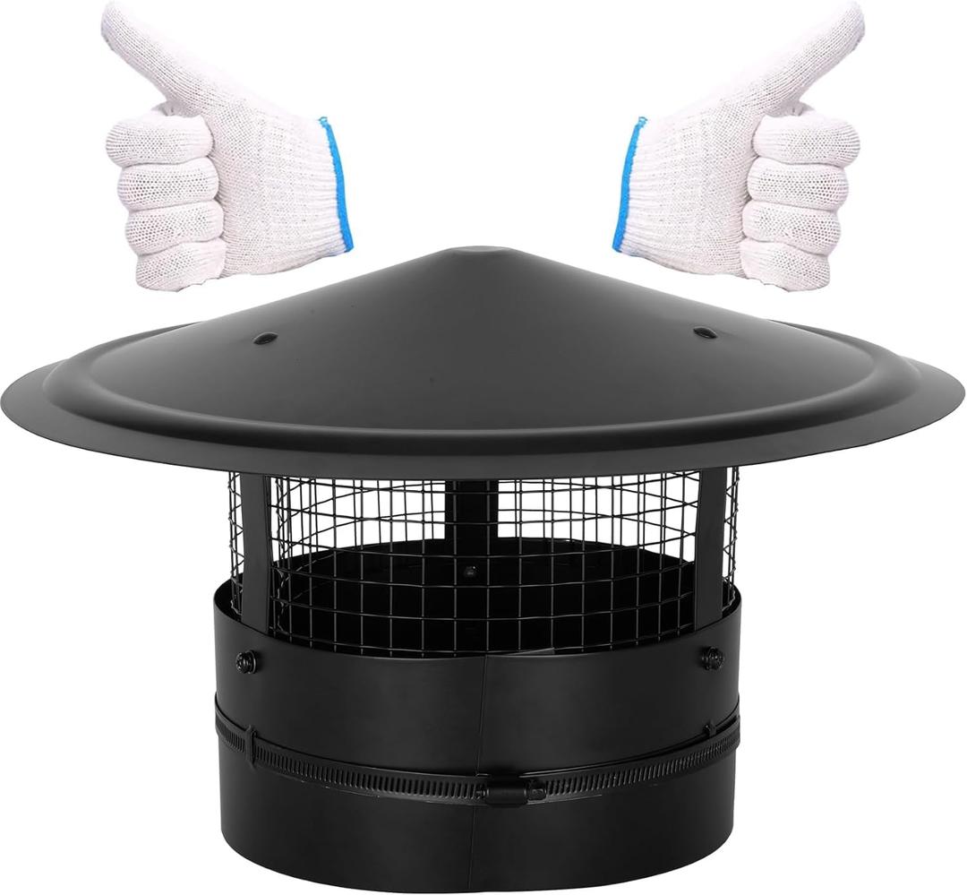 9Inch Chimney Cap,6/7/8/10 Inch Adjustable Stainless Steel Chimney Cap,304 Steel Round Rain Cover with Mesh Screen,Universal Cone Top Roof Cap for Wood/Oil Stove Vent,Weatherproof & Easy Installation (Black)