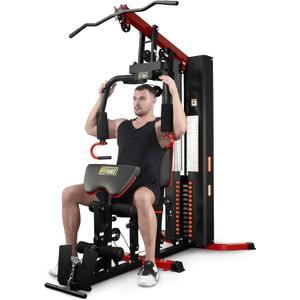 Fitvids Home Gym Equipment, Multifunctional Full Body Workout Weight Machine Station with Weight Stack, All in One Exercise Equipment with Pulley System & Seated Rowing for Home Gym Strength Training (Black)
