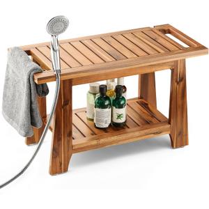Tinamo 28" Shower Benches for Inside Shower - 400Lbs Capacity - Wooden Shower Stool Waterproof for Shaving Legs - Bench Seat with Storage Towel Shelf for Bathroom - Chair Spa Bath Nail Shave (Acacia)