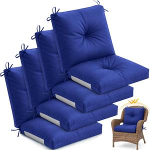 Marsui 4 Pack High Back Outdoor Chair Cushions Patio Furniture Tufted Pillow with Ties for Seat Pads Water Resistant Rocking Seat Cushions for Patio Dining Porch, 42 x 21 x 5 Inches (Navy Blue)