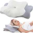 DONAMA Cervical Pillow for Neck and Shoulder,Contour Memory Foam Pillow,Ergonomic Neck Support Pillow for Side Back Stomach Sleepers with Pillowcase (Queen Size 24.8"Lx14.96"Wx5.51"H, Light Grey)