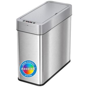iTouchless 4 Gallon Slim Sensor Trash Can (Lid Opens Left) with AbsorbX Odor Control, 15 Liter Slim Stainless Steel Automatic Wastebasket, Space-Saving Bin for Bathroom, Kitchen, Office, Hotel
