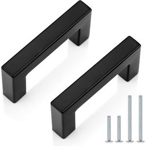 Probrico 25 Pack| Black Cabinet Handles 2-1/2 Inch(64mm) Hole Centers Drawer Pulls Stainless Steel Kitchen Cabinet Handles Matte Black Square Drawer Handles Modern Cabinet Hardware