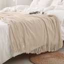 Homiest Decorative Knitted Throw Blanket with Fringe, Lightweight Acrylic Knit, Soft & Cozy Tassel Blanket for Couch, Sofa, Bed (Taupe, 50 x 60 Inch)