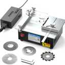 96W Precise Mini Table Saw, Adjustable Cut Depth and Angle, 4 Blades, 7-Level Speed Adjustable, for DIY Woodworking Metal Plastic Cutting