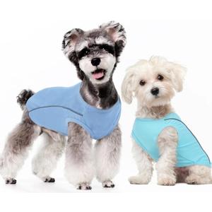 T'CHAQUE Dog T-Shirt for Extra Small Dog 2 Pack, XS Dog Clothes with Reflective Strips, Sleeveless Pullover Puppy Clothes, Lightweight Tank Top Stretchy Vest for Chihuahua Teacup, Blue-XS