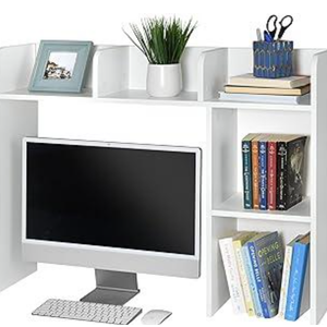 GlossyEnd Sturdy and Elegant Wood Dorm Desk Bookshelf Organizer, Office Desk Bookshelf Holder, Desktop Bookshelf Storage, Desk Book Organizer, Collage Dorm Desk Bookshelf, White 9.5"D x 37"W x 29"H