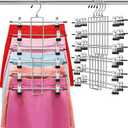 Pants Hangers with Clips,Space Saving Hanging Closet Organizer-6 Tiers Skirt Hangers with 360 Swivel Hook,Closet Organizer-Clothes Hangers- College Dorm Essentials Apartment Essentials- 4 Pack