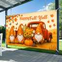2 x Fall Gnome Backdrop Happy Fall Yall Pumpkin Red Truck Autumn Harvest Banner Sunflower Cotton Background 71x43 Inches Rustic Farmhouse Thanksgiving Indoor Outdoor Party Decoration