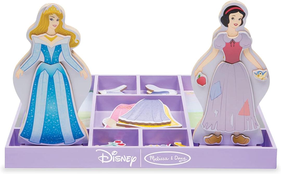 Melissa & Doug Disney Sleeping Beauty and Snow White Magnetic Dress-Up Wooden Doll Pretend Play Set (40+ pcs), Pretend Play & Preschool Toys for Kids Ages 3+
