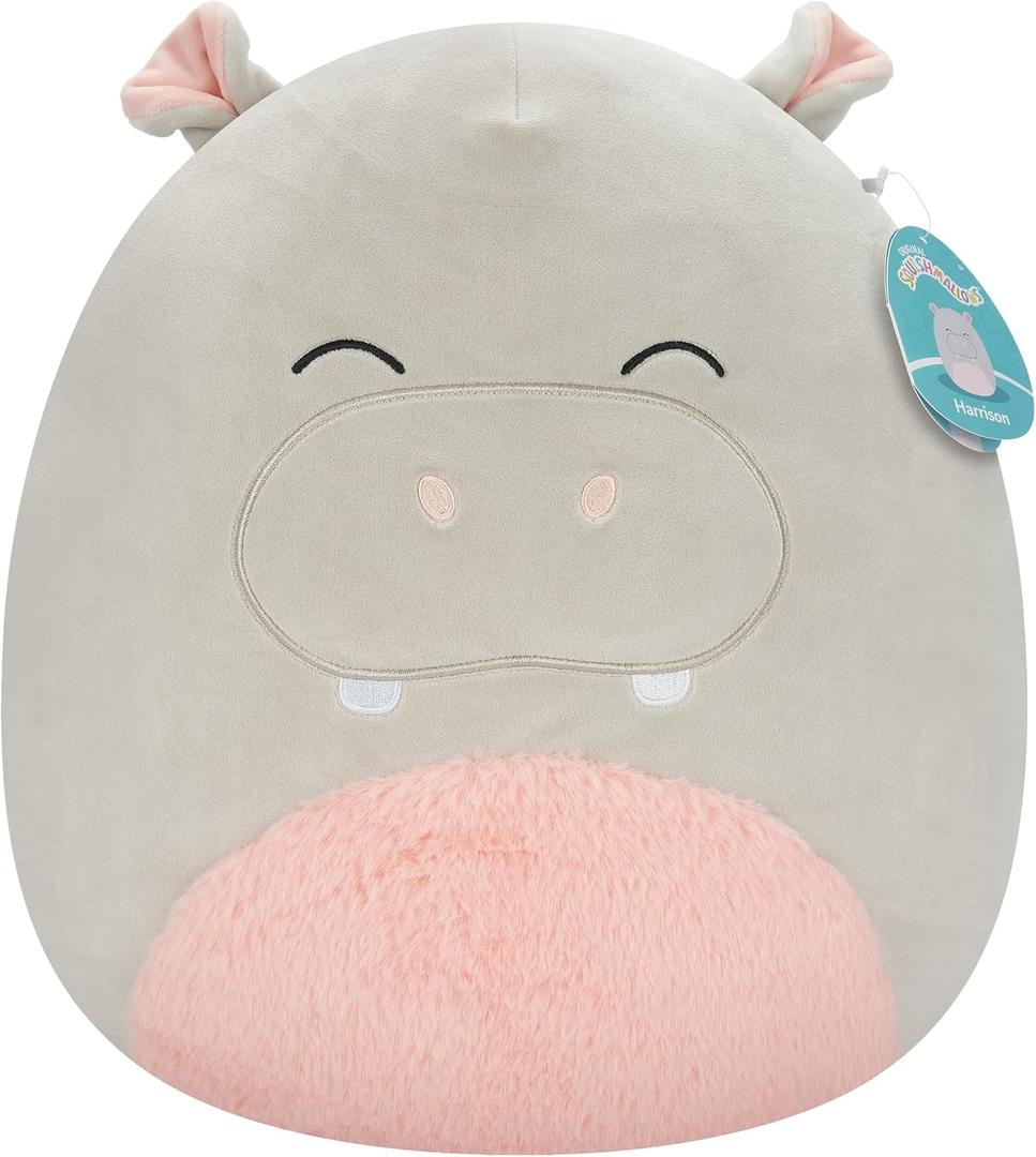 Squishmallows Original 16in Harrison The Hippo with Closed Eyes and Fuzzy Belly Official Jazwares Plush (Large)