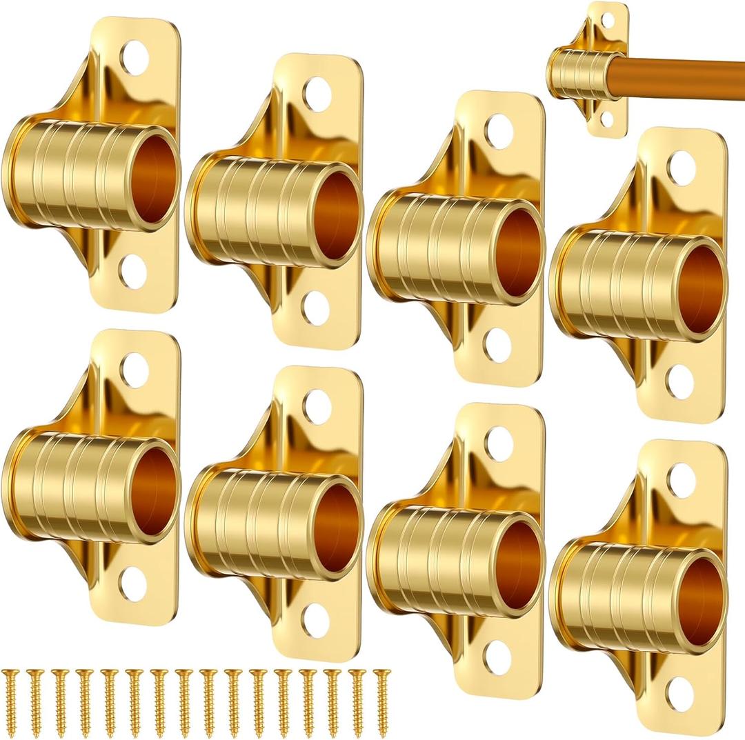 8 Pcs Outside Mount Curtain Rod Bracket 3/8" Brass Bracket Set for 3/8" Rodding (Gold)