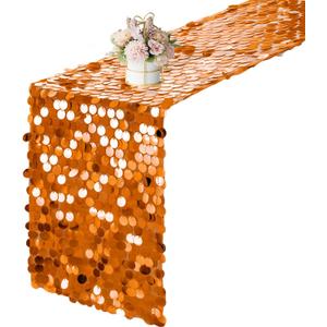 12 x 108 Inch Orange Sequin Table Runner Glitter Rectangle Big Sequin Table Runner for Wedding Party Birthday Christmas Halloween Decoration (1 Pack)