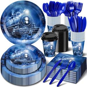 175 Pcs Christmas Party Tableware Train Party Supplies for Serve 25 Person Train Believe Plates Napkins Hot Cocoa Cups Disposable Knives Forks Spoons Dinnerware Polar Decoration