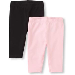 The Children's Place Baby Girls' Capri Leggings 2 Pack (18-24M, Black,Pink)