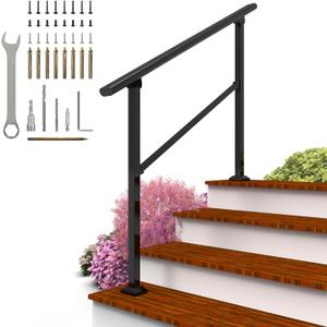 Arti-Life Hand Rails for Outdoor Steps,Railings for Outdoor Steps,3 Step Handrails for Outdoor Steps,Porch Handrail Wrought Iron Railing Kit for Concrete,Brick,Wood Steps