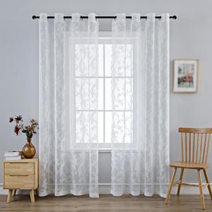 Anytime White Lace Sheer Curtain Panels for Living Room Elegant Window Treatment Sets Light Filtering Translucent Draperies for Office (2 Panels,W55 x L90 inch)