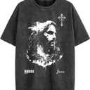Verdusa Men's Graphic Christian Jesus T Shirts Vintage Short Sleeve Round Neck Tee Tops Black, Small
