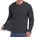 Askdeer Men's Cable Knit Pullover Sweater Long Sleeve Crew Neck Knit Sweater Soft Casual Sweaters with Ribbing Edge Dark Gray, 2XL