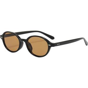 Teumire Retro Oval Sunglasses for Women Men Ultralight Small Round Black Sun Glasses 90s Sunnies UV 400 Shades (A04 Black/Brown)