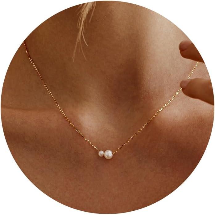Gold Pearl Necklaces for Women Trendy 14k Gold Plated Dainty Necklace Simple Pearl Drop Single Charm Pendant Necklace Women's Jewelry Best Friend Birthday Gifts Gold Jewelry for Women