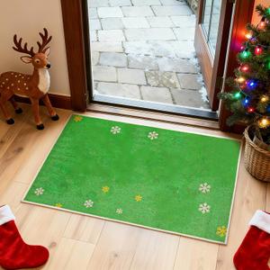 1Pcs Christmas Kitchen Mat Green Bathroom Rug, Non Slip Washable Rugs Xmas Door Mat Floor Mats for Bedroom Laundry Holiday Home Decor (Green)
