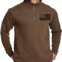 H HYFOL Men's USA Flag Graphic Pullover Waffle 1/4 Zip Stand Collar American Patriotic Sweatshirts (Brown, XXL)