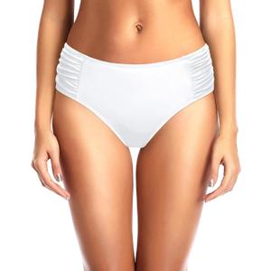 Tempt Me Women Bikini Bottoms Mid Waist Bathing Suit Swimsuit Ruched Swim Bottom (White) M