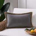 Phantoscope Farmhouse Solid Throw Decorative Pillow Cover Burlap Linen Trimmed Tailored Edges Outdoor Pillow Grey 12 x 20 inches, 30 x 50 cm (Gray)