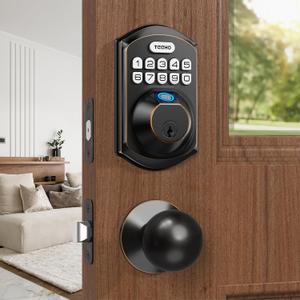 TEEHO TE002K Keyless Fingerprint Deadbolt Door Lock - Smart Lock with Handle and Keypad - Oil-Rubbed Bronze