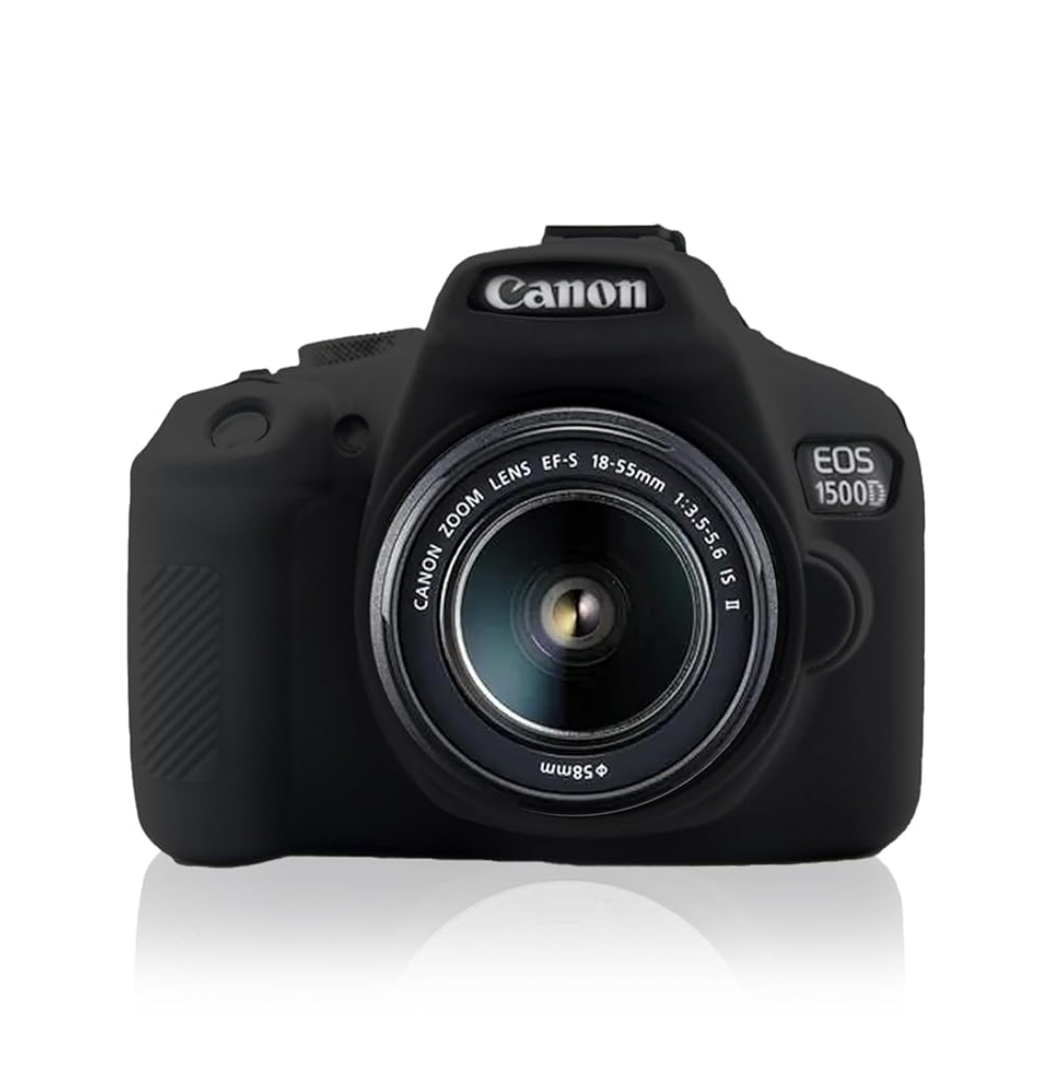 Soft Silicone Camera Case Cover for Canon Rebel T6/1300D, T7/1500D DSLR - Black with Button Marking