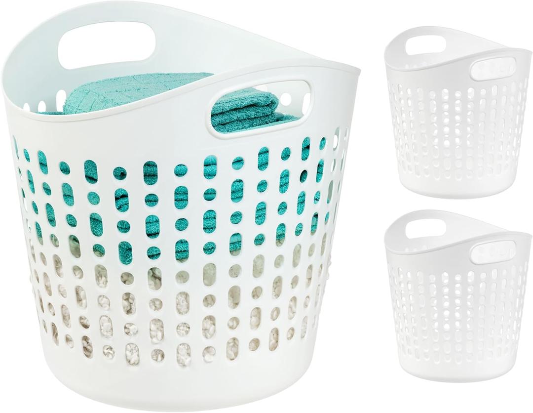 IRIS USA Plastic Laundry Hamper, 40L- 3 PK, Flexible, Ventilation, White, 40L - 3 Pack