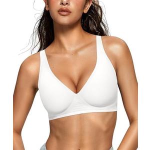 OEAK Womens Deep V Bras Wireless Comfortable Bra Supportive No Underwire Bras Tshirt Push Up Bralettes Plunge Seamless Bra M