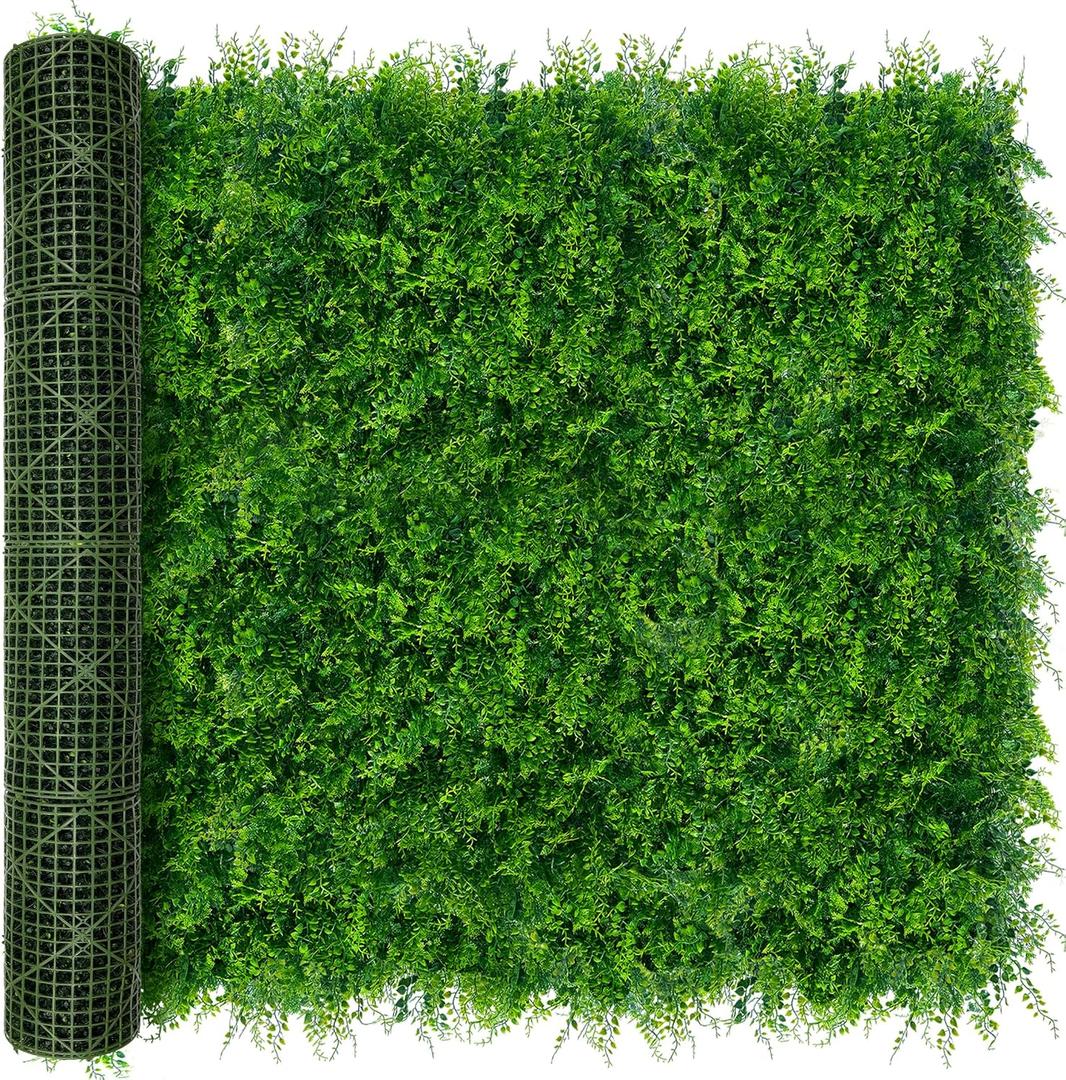 Greenery Faux Grass Wall Backdrop: 80"x120" (67 SQFT) UV-Anti Artificial Green Boxwood Panel for Patio Balcony Privacy & Ivy Fence Covering Privacy, Garden, Backyard Wall Backdrop Decor
