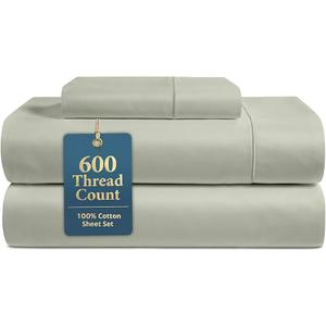 LANE LINEN Twin XL Sheet Set 100% Cotton Sateen 600 Thread Count Deep Pocket 4 Piece Soft Breathable Hotel Luxury Oeko-Tex Certified Machine Washable All Season Durable Smooth Easy-Fit Mineral