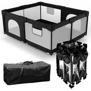 Dearlomum Foldable Baby Playpen with Gate, Extra Large Collapsible Play Yard for Babies & Toddlers, Portable Travel Playpen, Baby Activity Center for Indoor & Outdoor Use (Black 59"71") (71x59 ", Foldable Playpen Black)