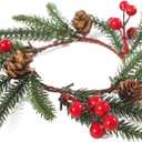 12 Pack Christmas Greenery Candle Rings, Christmas Candle Rings Wreaths with Red Berries and Pine Cones, Xmas Table Decorations Holiday Centerpieces for Tables