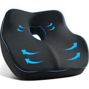 Car Seat Cushion, Ergonomic Memory Foam Car Seat Pad for Sciatica Pain Relief, Larger Driving Seat Cushion for Car Short Drivers on Long Drives - Butt Cushion for Car,Truck, Office - Black