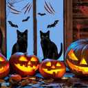 2 x Halloween Window Clings Decorations - 16.5" Double Sided Large Lifelike Black Cat Silhouette Halloween Decor with Bat Spiderweb, Spooky Window Decals Stickers Home Decor for Glass Mirror, 6 Sheets