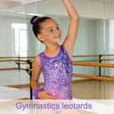 Idgreatim 5-10 Years Gymnastics Leotards for Girls Shiny tumbling outfits with Shorts Unitards Biketards (7-8 Years, Sunset Purple)