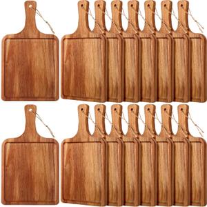 Tanlade 16 Pcs Acacia Wood Cutting Board with Handle Chopping Boards Decorative Charcuterie Platter Pizza Bread Cheese Fruit Serving Tray for Kitchen Counter Table Christmas Decorate (15.8 x 12 Inch)
