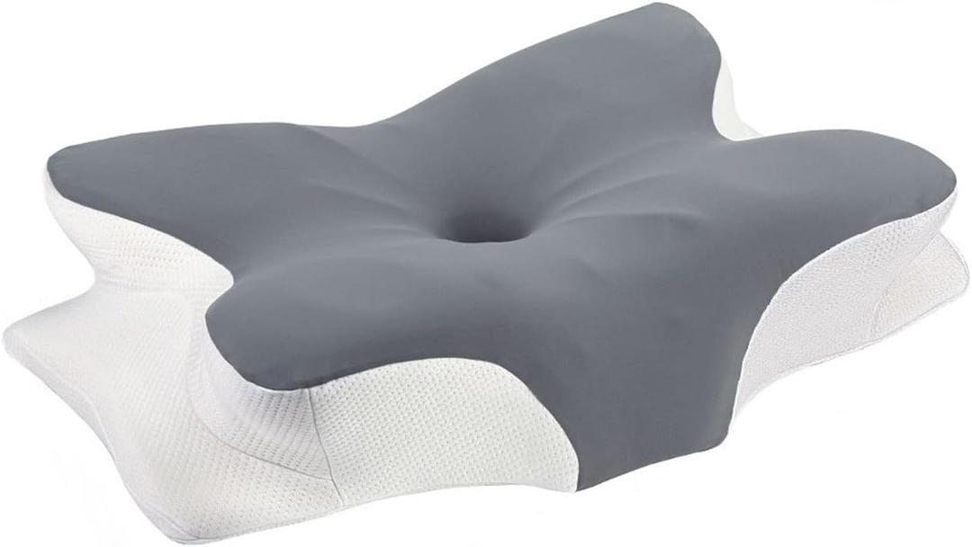 Memory Foam Pillows, Ergonomic Pillow for Neck Pain Relief, Bed Pillow for Sleeping, Cervical Neck Pillow for Side, Back, Stomach Sleeper with Cool Pillowcase, Side Sleeper Pillows for Adults (24.8"L16.7W"5.4"H, Dot White, Cool Grey)