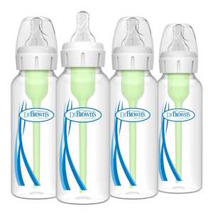 Dr. Brown's AntiColic Options+ Narrow Glass Baby Bottle with Level 1 Slow Flow Nipple, BPAFree, 8 oz/250 mL, 0m+, 4Pack