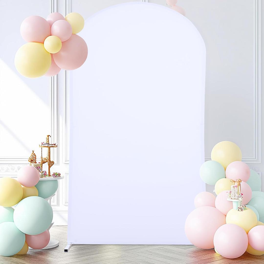 7.2FT White Arch Backdrop Cover - Polyester Fitted Wedding Arch Stand Covers Round Top Chiara Backdrop Arch Cover for Birthday Party Banquet Photo Background Decoration
