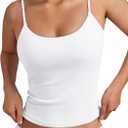 Trendy Queen Womens Spaghetti Strap Tank Top Summer Double Lined Workout Camisole Going Out Cute Tops Y2k Teen Girl Basic (Medium, White)
