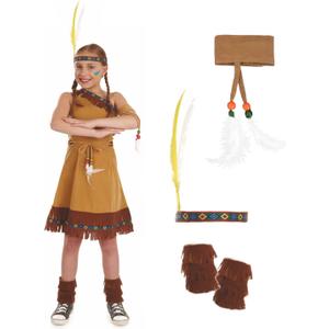 fun shack Girls Native American Costume Childrens Brown Fringed Indian Dress Outfit (Medium)